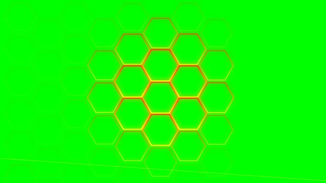 Abstract geometric pattern with yellow hexagon outlines on green background