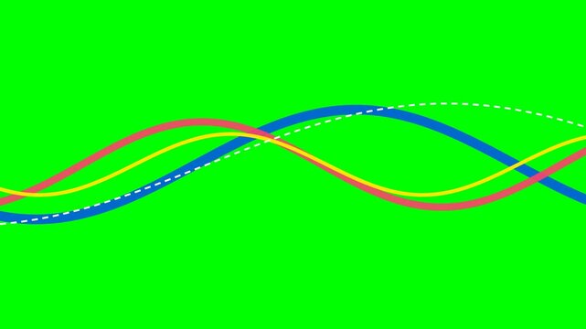 Abstract illustration of three colorful sine waves on a green background