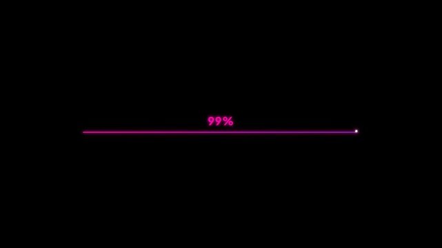 A minimalist animation showing a pink progress bar filling up on a solid black background, with percentage numbers tracking its completion from start to finish.