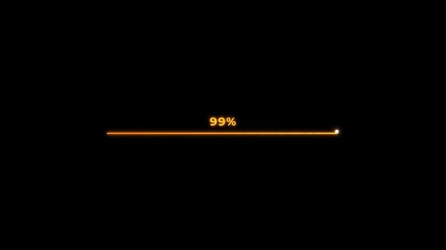 A minimalist golden progress bar fills steadily against a stark black background, with a percentage counter rising from eighteen percent to a complete one hundred percent.