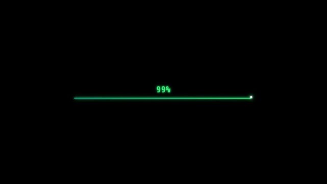 A green digital progress bar fills across a black screen, with numerical percentages increasing from 10% to 100% indicating a loading or installation process.