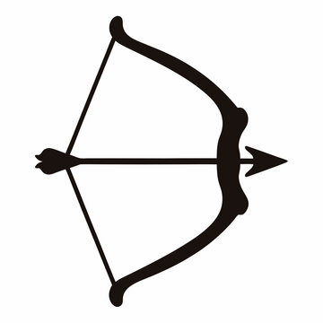 Black arrow flying from bow icon - Minimalist vector icon of a black bow releasing an arrow pointing forward, ready for use in designs or presentations