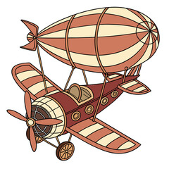Steampunk airship design with vintage flying balloon and propeller aircraft steampunk zeppelin © Wow