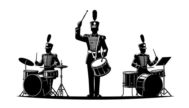 Marching band drummers silhouette performance graphic with drummers, marching