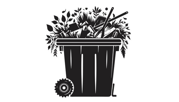 Garbage bin overflowing with waste and plants recycling pollution dumpster