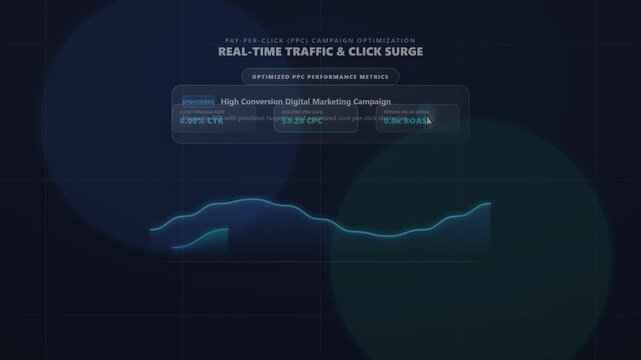 Digital Marketing PPC Campaign Optimization Dashboard Showing Real-Time Traffic and Click Surge Data