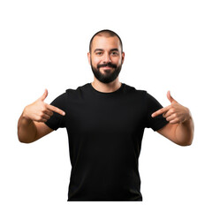 Naklejka premium Man flexing muscles with thumbs up confidently isolated on white background
