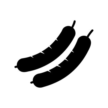 Two black sausages on white background - Simple black silhouette vector icon of two sausages arranged side by side, perfect for food, cooking, or grilling stock images.