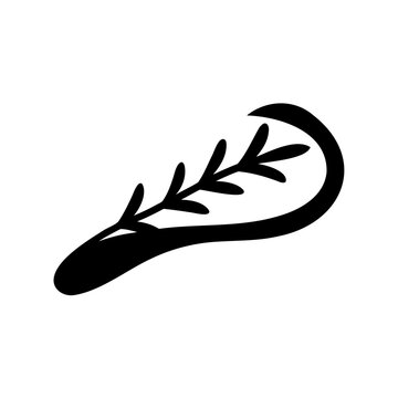 Black leafy vegetable icon design - Minimalist black and white icon of a leafy vegetable with a curved stem, perfect for food or health-related projects.