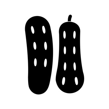 Black stylized cucumber icon pair illustration - Minimalist black and white vector illustration of two stylized cucumbers standing side by side with a clean and modern look.