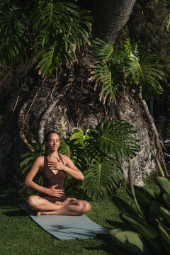 Woman Practicing Deep Breathing Outdoors