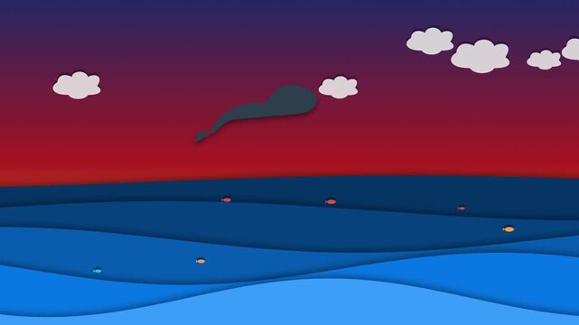 Cartoon ocean landscape paper cutout a whimsical featuring style