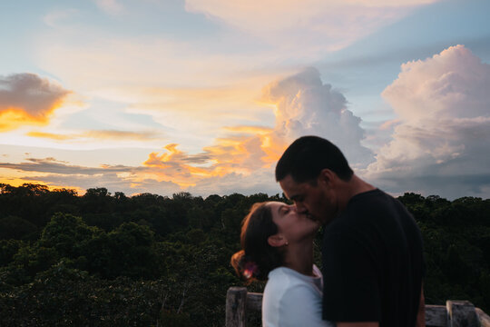Couple Shares a Moment at an Ecolodge Tower in the Amazon Rainforest