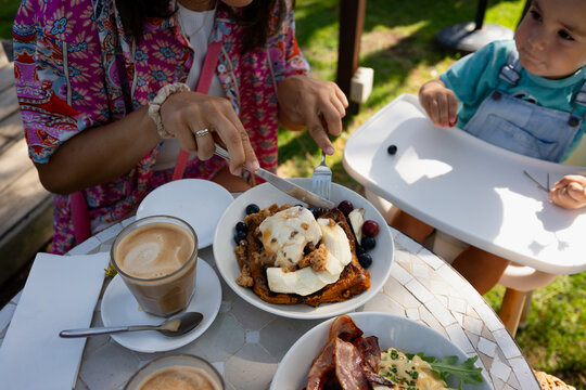 Family enjoying outdoor brunch