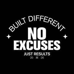 no excuses just results motivational typography for streetwear design © Meli
