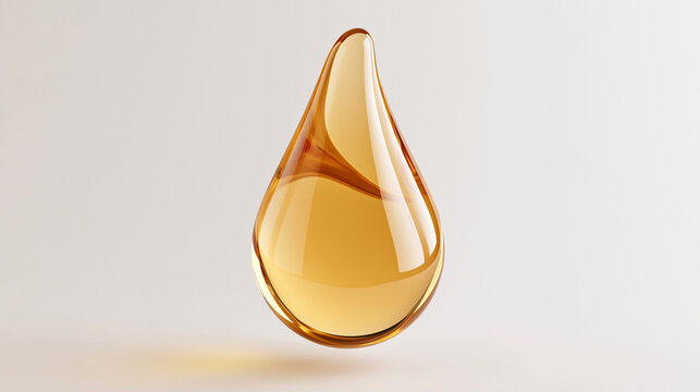 Warm Amber Oil Droplet with Smooth Curved Shape and Reflection