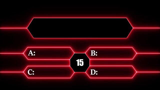 Neon Quiz Animation with option selection on black background , Animation of a neon blue quiz with a choice of answer options 30 sec of your time. 4k motion video