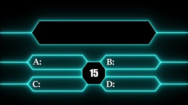 Neon Quiz Animation with option selection on black background , Animation of a neon blue quiz with a choice of answer options 30 sec of your time. 4k motion video