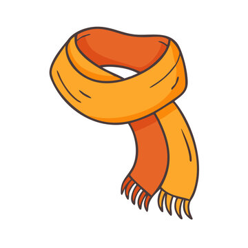 Bright orange and yellow scarf illustration - A simple, stylized vector illustration of a folded orange and yellow scarf with a fluffy fringe end, ready for use in designs or graphics.
