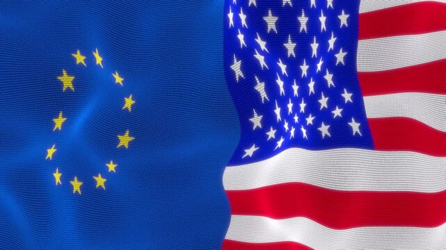 European Union vs USA flag wave animation 4K.