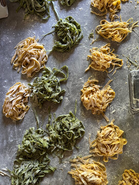 Dried Pasta Arranged on a Surface in a Home Kitchen