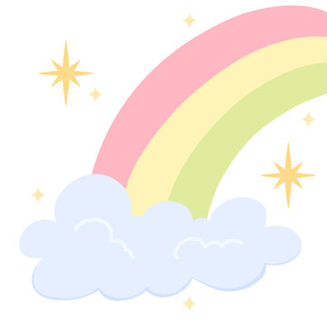 half curve pastel rainbow and clouds with sparkles