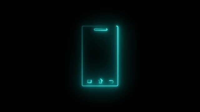 Bright rotate phone cyan neon outline with smooth seamless loop.Motion graphics of phone rotate concept. 4k motion video