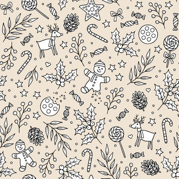 Christmas Symbols Seamless Pattern Inspired By Kraft Paper