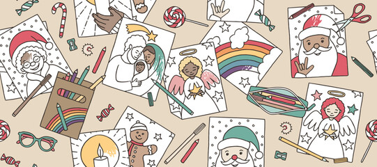 Children's Christmas Colouring Pages Seamless Banner