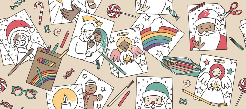 Children's Christmas Colouring Pages Seamless Banner