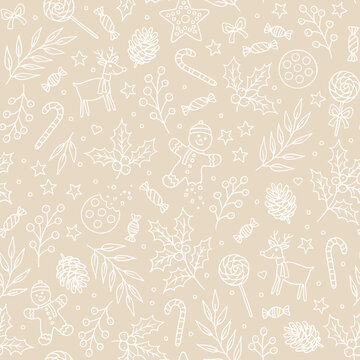 Elegant and Minimal White Christmas Elements Seamless Pattern