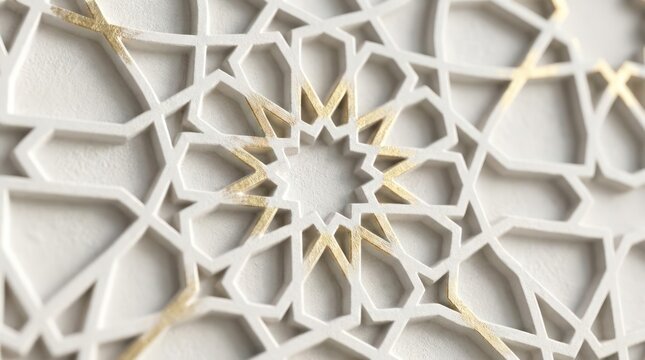 White and gold Islamic geometric wall pattern detail