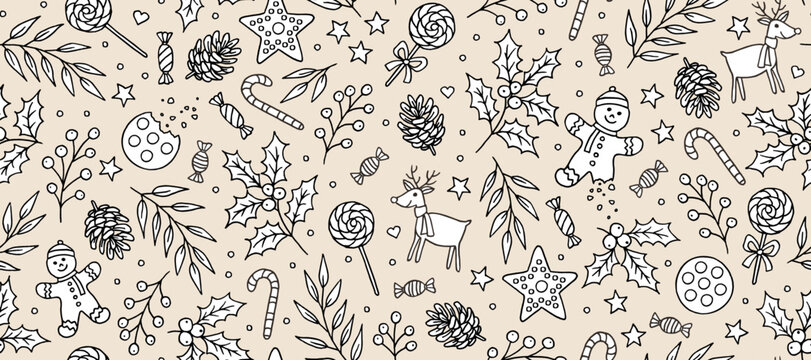Christmas Symbols Seamless Banner Inspired By Kraft Paper
