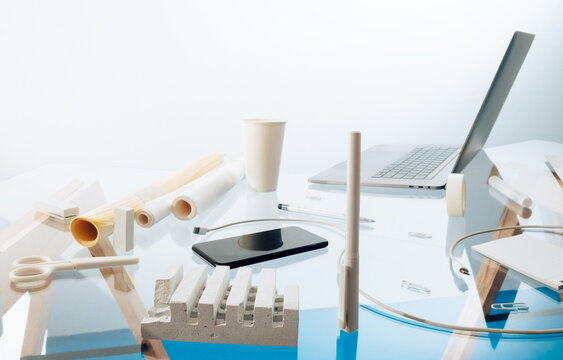 Architect studio  glass working desk 