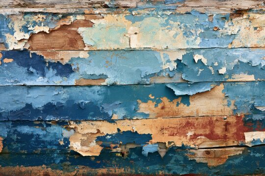 Weathered Blue Peeling Paint on Old Wooden Boards