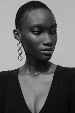 Portrait of a young lady in black and white