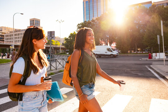Teenage girls enjoying a sunny school day together