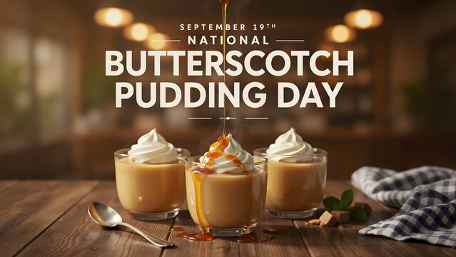 Celebrate National Butterscotch Pudding Day featuring creamy pudding cups caramel flavors homemade desserts elegant presentations and irresistible sweet treats for families