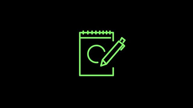 Spiral Notepad Document Icon. Animated spiral notepad notebook icon representing task list, writing notes, and document drafting.