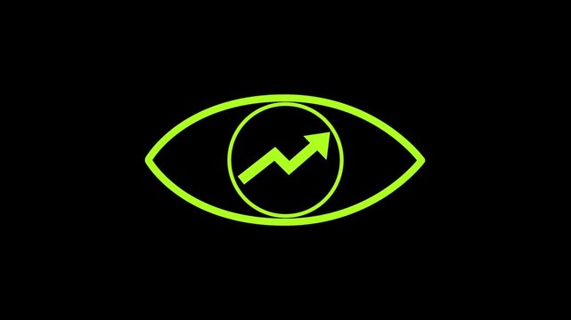Business Growth Vision Eye Icon. Animated eye icon with rising arrow inside representing market vision line icon animation.
