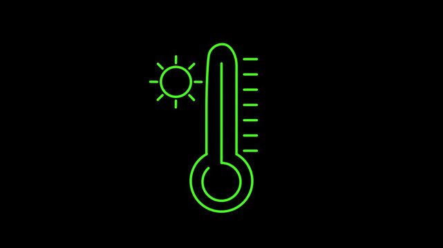 Hot Weather Thermometer Line Icon Animation. Line animation of thermometer with sun for hot weather forecast.