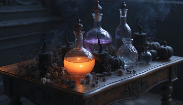 Halloween Potion Bottles Dark Magic Still Life