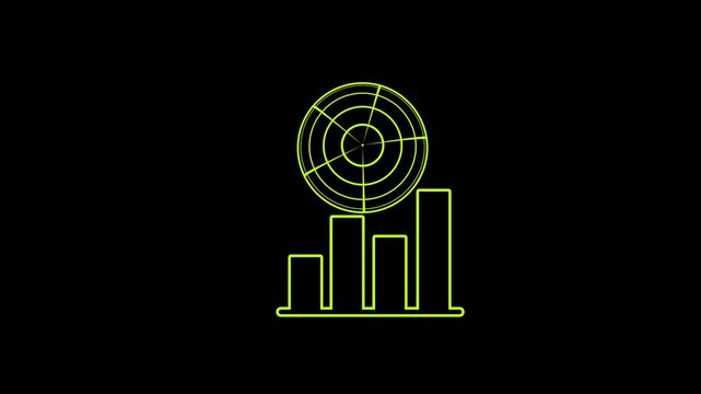 Business Radar Analytic Icon. Global radar scanner tracking financial statistics and bar chart animation.