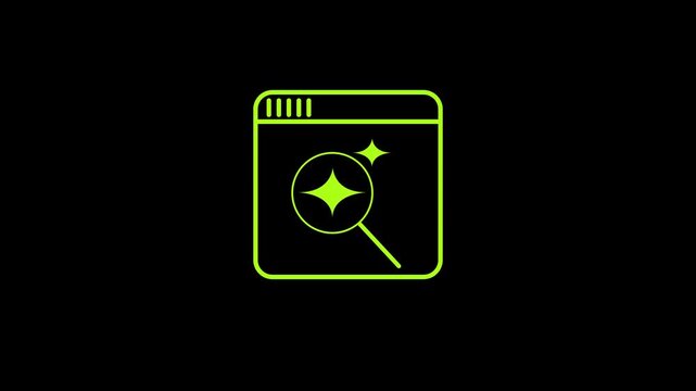 Website SEO Search Window Icon. Web browser window with search magnifying glass analyzing web content animation.