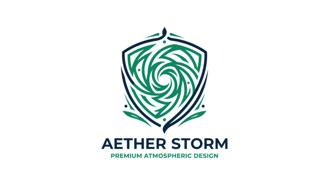 Aether Storm shield logo with green atmospheric vortex design.