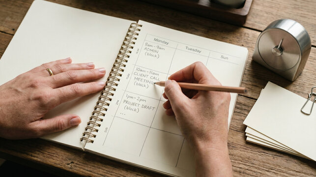 Analog Time-Blocking Session With Planner Timer and Deep Focus Hand