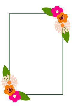 Elegant floral border frame with colorful flowers and green leaves, ideal for invitations, wedding stationery, greeting cards, certificates, posters, printable designs and spring decorations. PNG