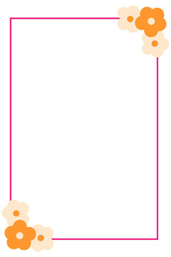 Minimal floral border frame with delicate orange flowers and green leaves, perfect for invitations, greeting cards, certificates, stationery, printable templates, wedding designs, spring projects. PNG