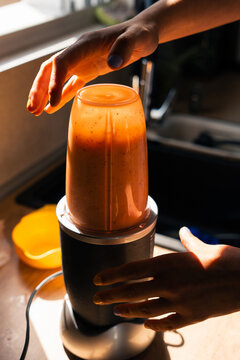 Preparing Fresh Fruit Smoothie in Blender