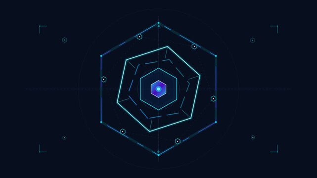 Futuristic abstract HUD interface glowing with geometric hexagonal shapes and digital lines